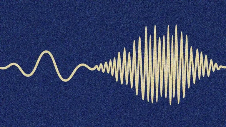 La publicidad como «ruido estratégico»: el diagnóstico del bloque que expulsa a tu tribu 2 Gráfico de onda de sonido que muestra una transición brusca de una programación fluida a un bloque de publicidad en radio caótico y saturado, simbolizando la ruptura de la experiencia auditiva.