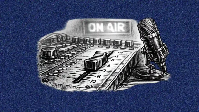 Mesa de mezclas de radio con fader y luz on air